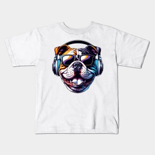 American Bulldog Smiling DJ: Rhythms and Shades Unleashed Kids T-Shirt